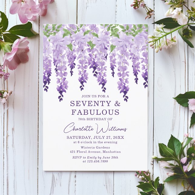 Invitation Aquarelle Wisteria Soixante-dix et fabuleux Floral (Créateur téléchargé)