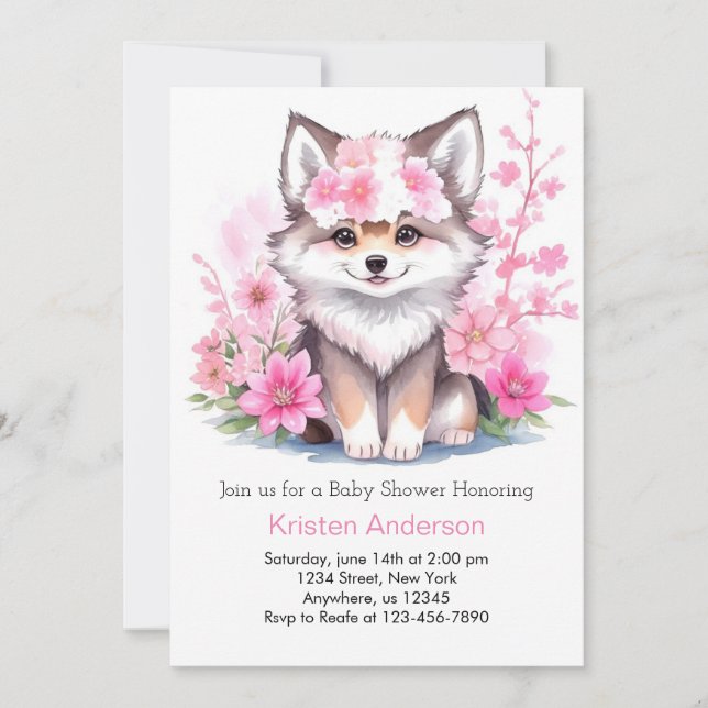 Invitation Aquarelle Wolf Cub Oasis Baby shower (Devant)