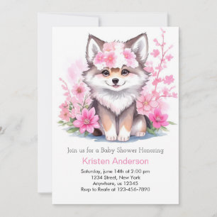 Invitation Aquarelle Wolf Cub Oasis Baby shower