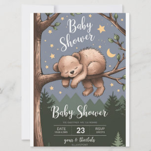 Invitation Aquarelle Woodland Bear Cub Baby shower Invitatiat