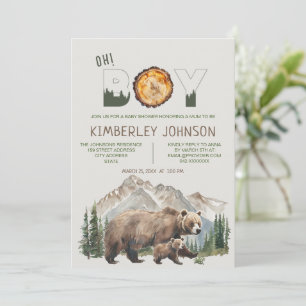 Invitation Aquarelle Woodland Oh Boy Bear Baby shower