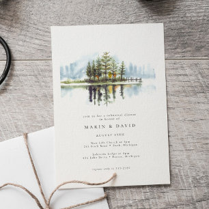 Invitation Aquarelle Woodland Rustic Lake Dîner de répétition