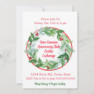 Invitation Aquarelle Xmas Vacances Wreath Cookie Swap