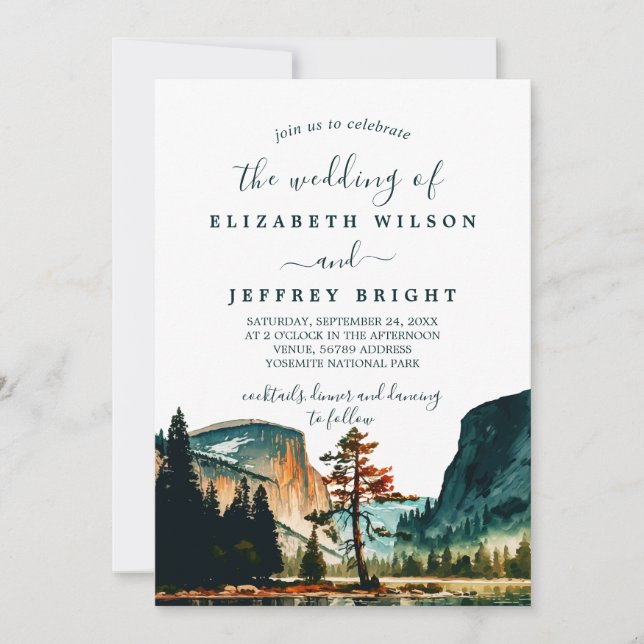 Invitation Aquarelle Yosemite Parc National Mariage Ca US (Devant)