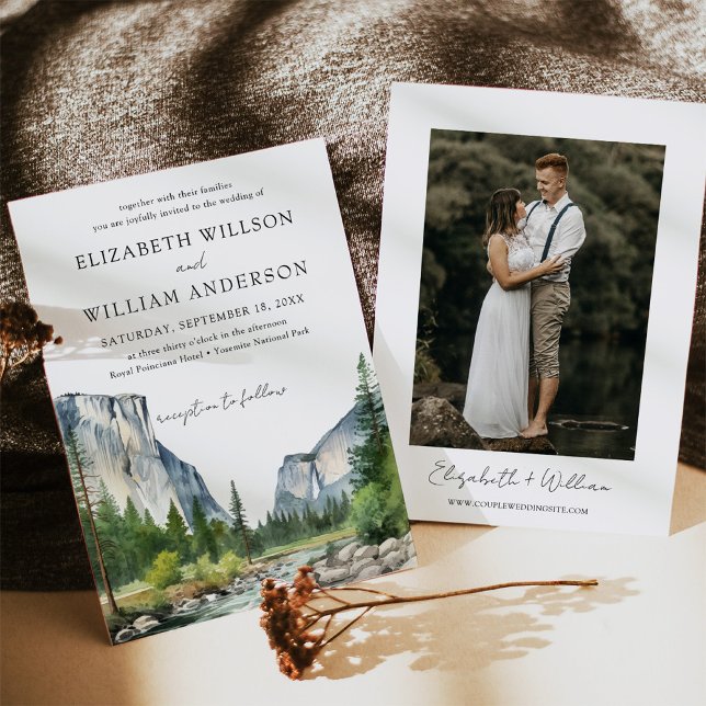 Invitation Aquarelle Yosemite Parc national Mariage Photo (Watercolor Yosemite National Park Wedding Photo Invitation)
