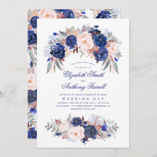 Invitation Aquarelles bleu marine - Mariage floral élégant