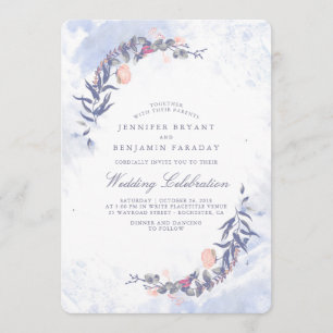 Invitation Aquarelles bleues et bleues - Floral Mariage
