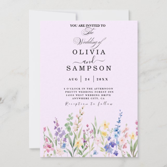 Invitation aquarelles Botanique Moderne mariage d'été (Devant)