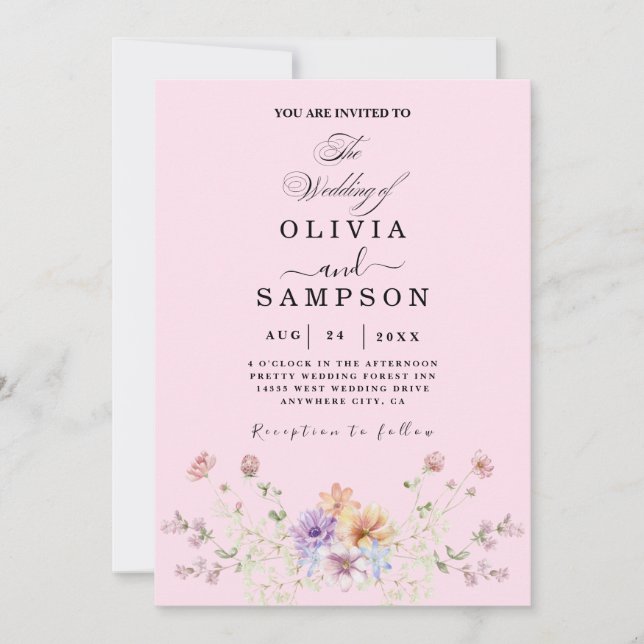 Invitation aquarelles Botanique Moderne mariage d'été (Devant)