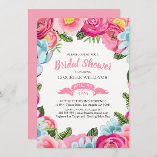 Invitation Aquarelles colorées Fleurs Cadre