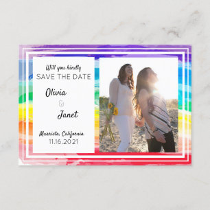 Invitation Aquarelles de mariage arc-en-ciel Enregistrez la d