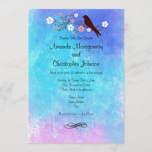 Invitation Aquarelles élégantes en Mariage bleu violet rose