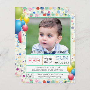 Invitation Aquarelles et ballons Photo Anniversaire