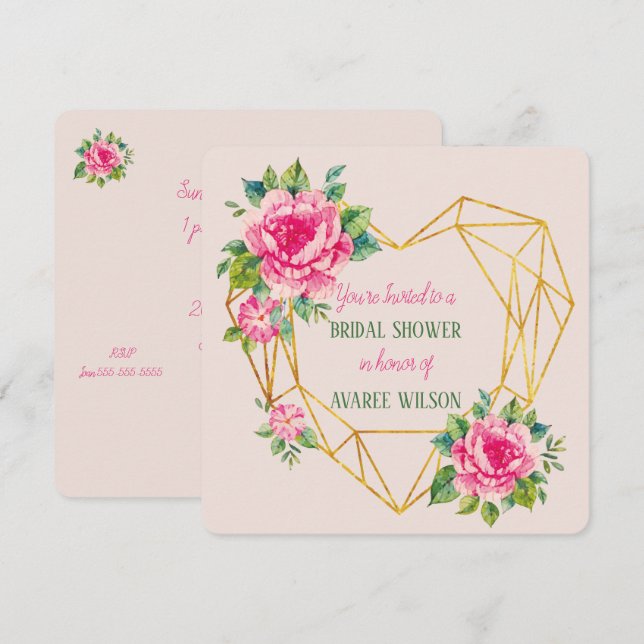 Invitation Aquarelles Fête de Mariage Fleurie (Devant / Derrière)