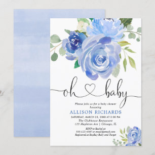 Invitation Aquarelles florales de baby shower de garçon de