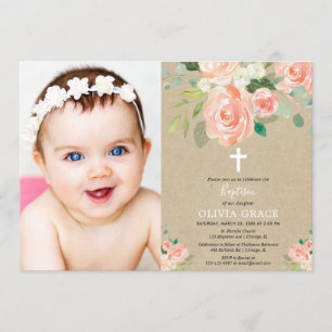 Invitation Aquarelles florales de pêche rustique photo de fil