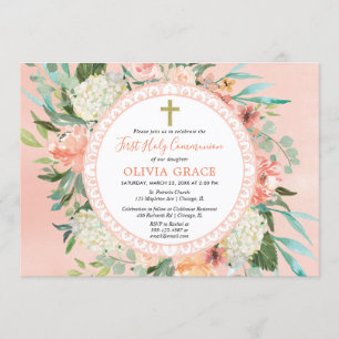 Invitation Aquarelles florales de première sainte communion