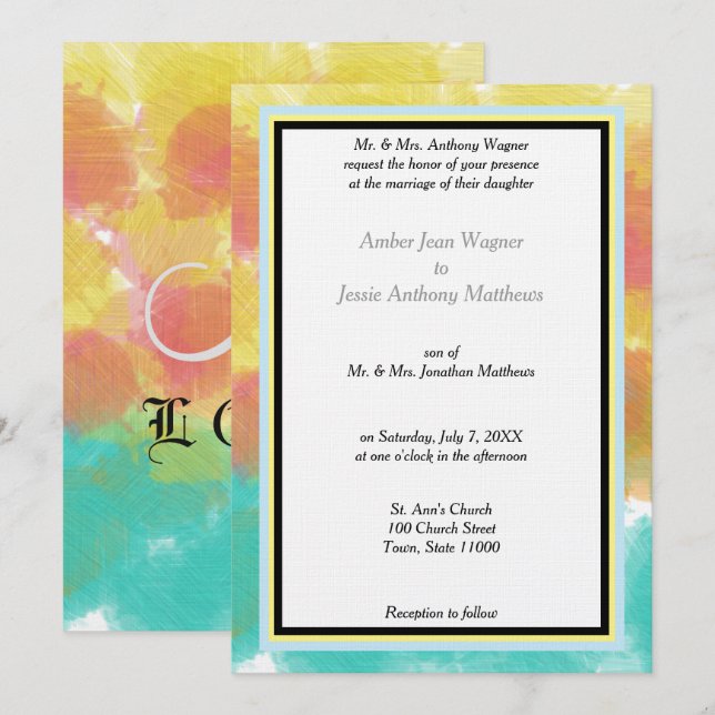 Invitation Aquarelles Géométriques Modernes Mariage Cadre (Devant / Derrière)