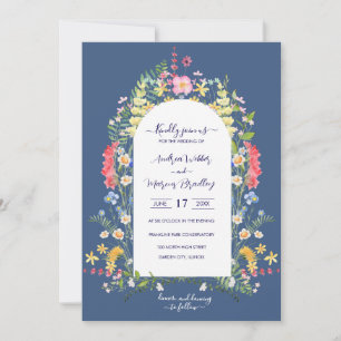 Invitation Aquarelles rustiques Fleur sauvage Bleu Pays