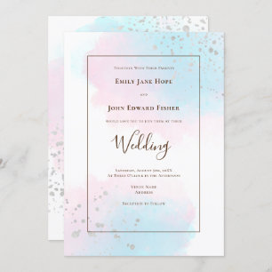 Invitation Aquarelles Turquoises roses Mariage Confetti argen