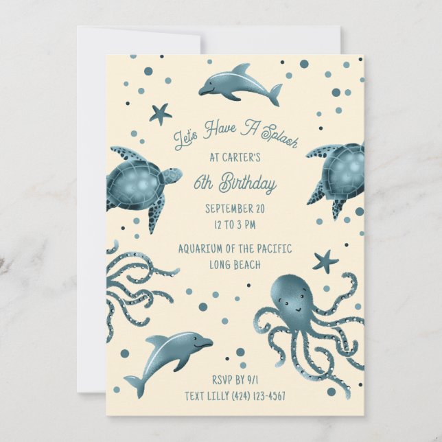 Invitation Aquarium Sea Life Enfants Ocean Birday Party (Devant)