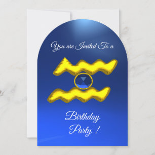 Invitation AQUARIUS Gold Aqua Blue Zodiac fête d'anniversaire