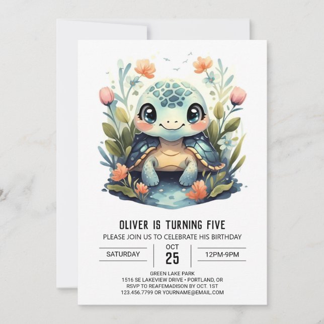 Invitation Aquatic Marine Happy Turtle Boy Anniversaire (Devant)