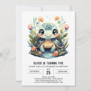 Invitation Aquatic Marine Happy Turtle Boy Anniversaire