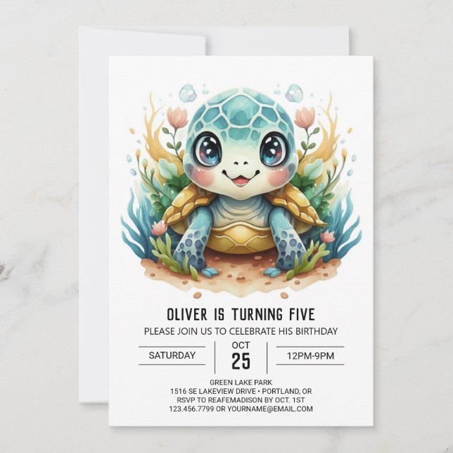 Invitation Aquatic Online Marine Turtle Boy Anniversaire (Devant)