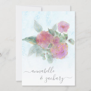 Invitation *~* AR12 QR Damask RSVP Rose Bouquet Mariage Invi