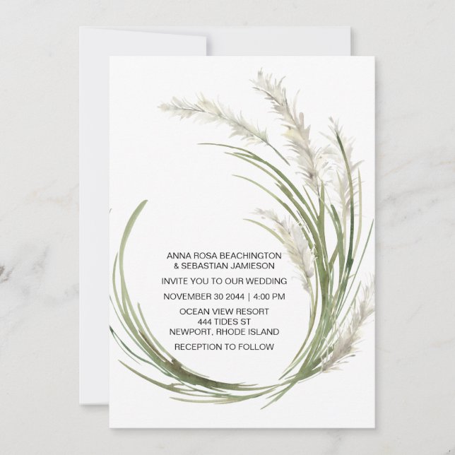 Invitation *~* AR21 QR RSVP Pampas Plante MARIAGE en herbe (Devant)