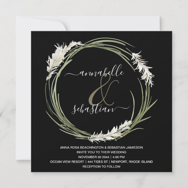 Invitation *~* AR21 RSVP Pampas Grass QR MARIAGE de couronne (Devant)