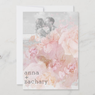 Invitation *~* AR26 Peach Rose QR Vintage RSVP Mariage PHOTO