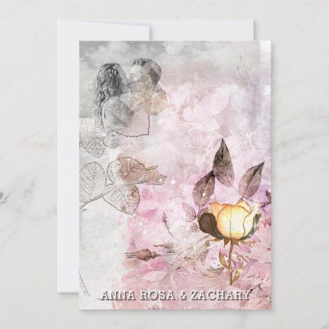 Invitation *~* AR26 Rose 12 QR Victorian RSVP Mariage PHOTO (Devant)