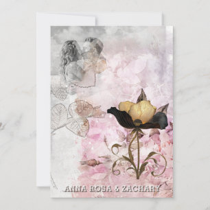 Invitation *~* AR26 Rose 3 QR Victorien RSVP PHOTO Mariage
