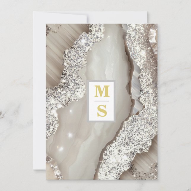 Invitation *~ AR66 RSVP IVORY Silver QR Initiales Mariage (Devant)