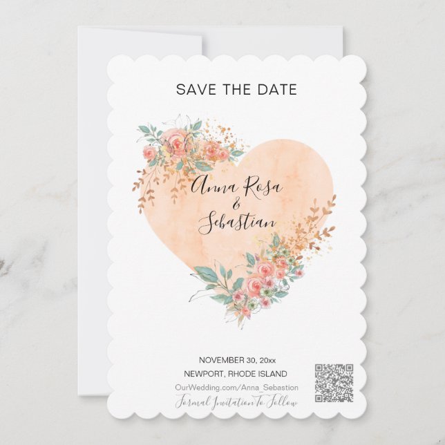 Invitation *~* AR6 QR MARIAGE Floral Heart SAVE DATE (Devant)