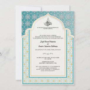 Invitation Arabesque Turquoise et Pearl-White Mariage islamiq