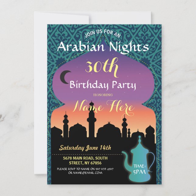 Invitation Arabian Nights Anniversaire Fête Bijoux Henné Invi (Devant)