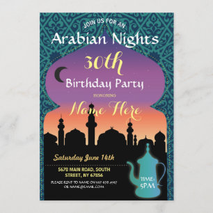 Invitation Arabian Nights Anniversaire Fête Bijoux Henné Invi