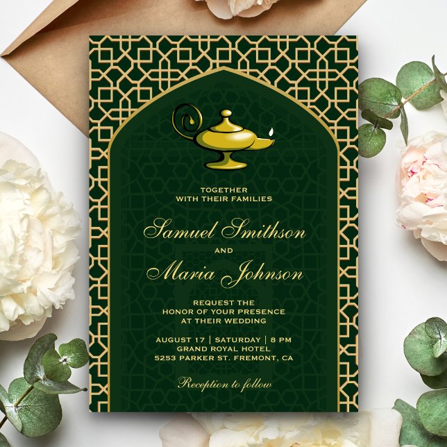 Invitation Arabian Nights Magic Lampe Mariage vert (Créateur téléchargé)