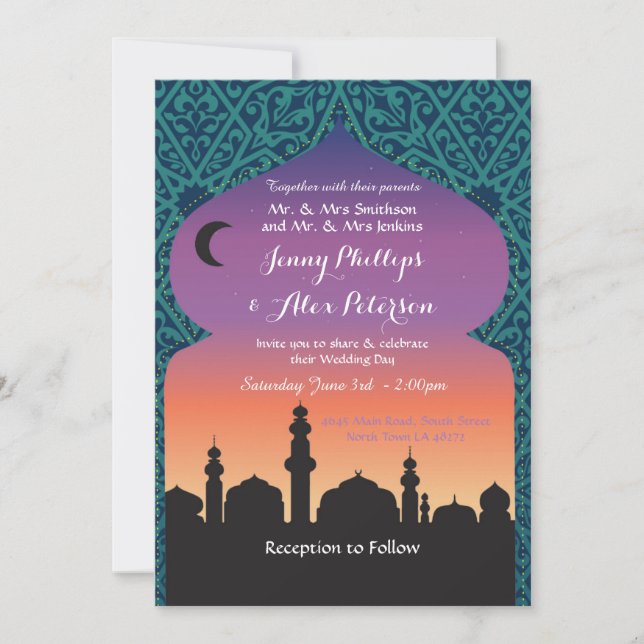 Invitation Arabian Nights Wedding Party Marocain Turquoise In (Devant)