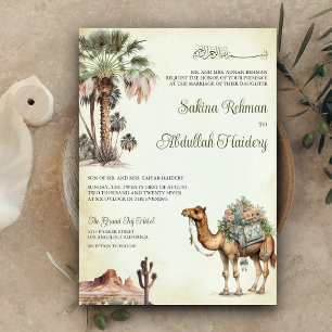 Invitation Arabian Palm Desert Camel QR Code Mariage musulman