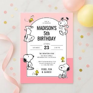 Invitation Arachides Snoopy & Bois Rose Anniversaire