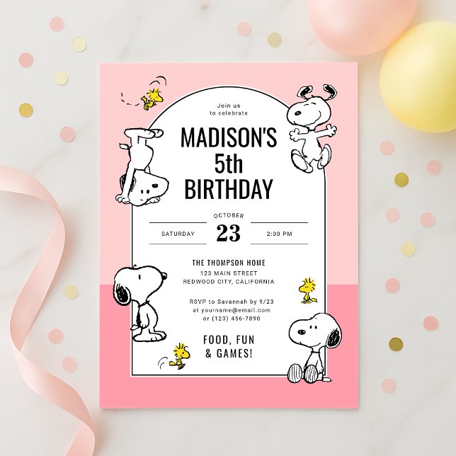 Invitation Arachides Snoopy & Bois Rose Anniversaire (Créateur téléchargé)