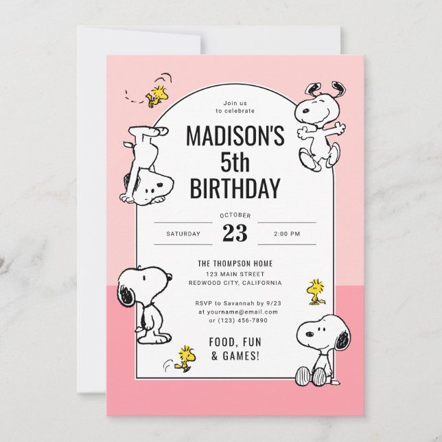 Invitation Arachides Snoopy & Bois Rose Anniversaire (Devant)