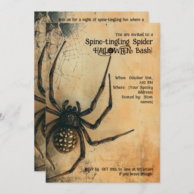 Invitation 🕷️ Araignée à picotements épineux HALLOWEEN Bash (Devant / Derrière)