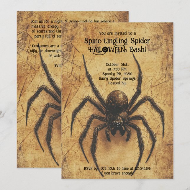 Invitation 🕷️ Araignée à picotements épineux HALLOWEEN Bash (Devant / Derrière)