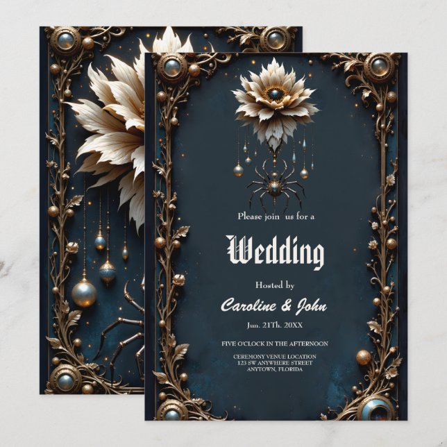Invitation Araignée de Mariage – Gardienne de la Fleur de Lun (Devant / Derrière)