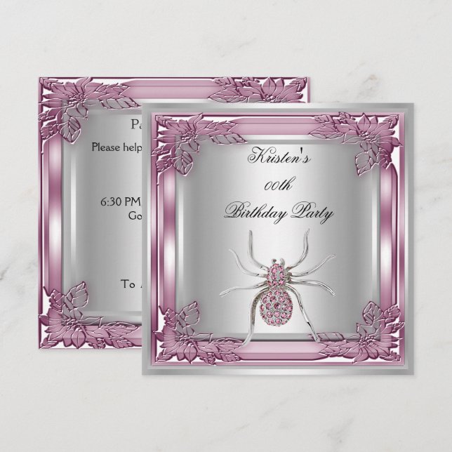 Invitation Araignée Diamant Élite Élégant Fête d'Anniversaire (Devant / Derrière)